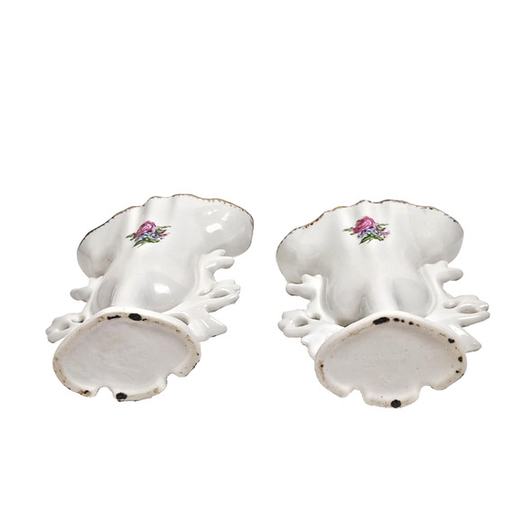 Pair Antique PORTUGAL Old Paris Style Spill Vases w Roses Daisies Circa 1900s - Picture 7 of 10